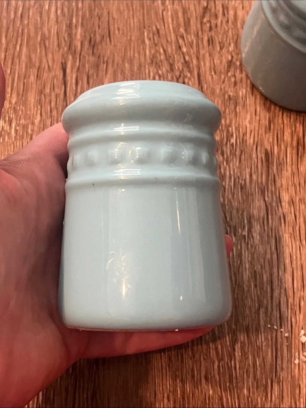 Vintage Emeril Ceramic Salt and Pepper Shakers in Light Blue
